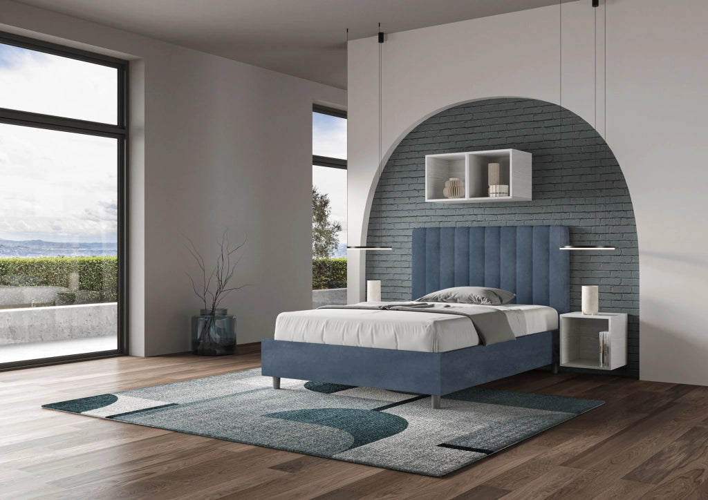 BS COM Letto una piazza e mezza contenitore imbottito 120x210 microfibra blu