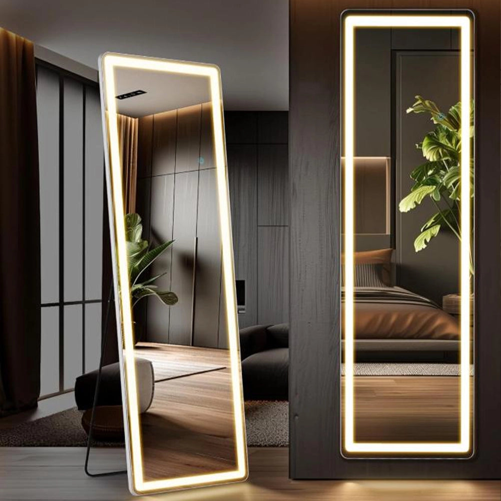 Specchio da Terra Figura Intera160x50 cm con Luci LED Touch Cornice in Alluminio