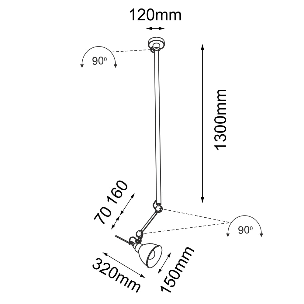 Lampada a sospensione loft nera regolabile Daisen E27 Shilo