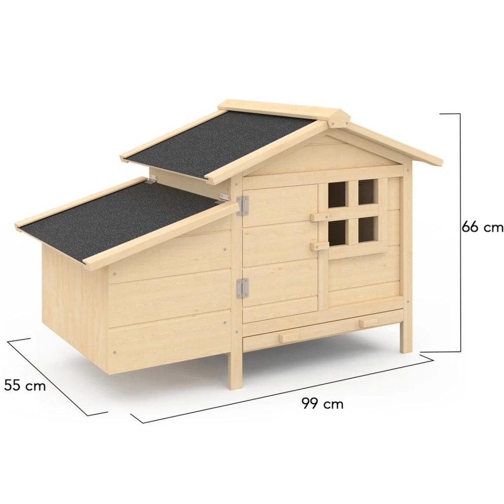 IDMarket - Pollaio e conigliera in legno su palafitte con nido e cassetto raccoglitore di escrementi per 2 galline