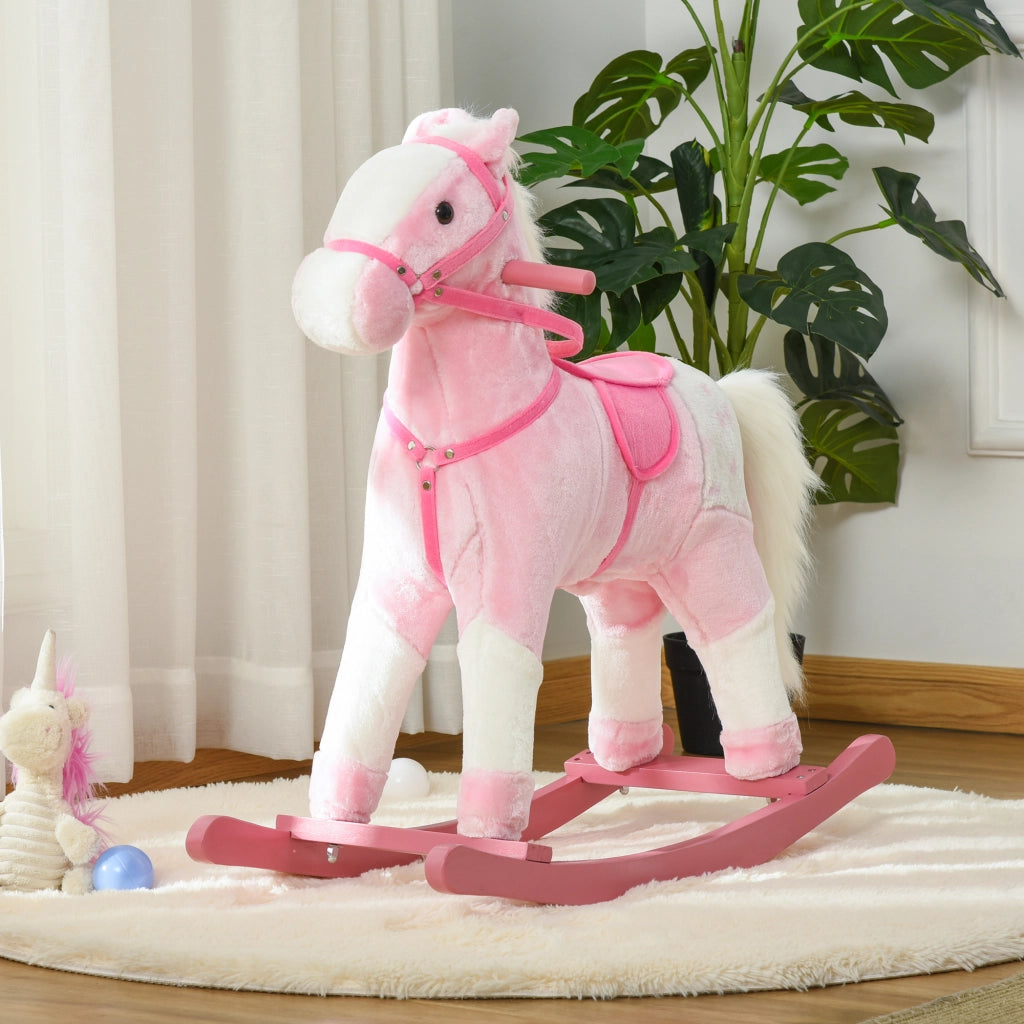 Cavallo a Dondolo Morbido per Bambini 3-6 Anni con Suono ¨C Minimal ¨C 74x28x65 cm Rosa