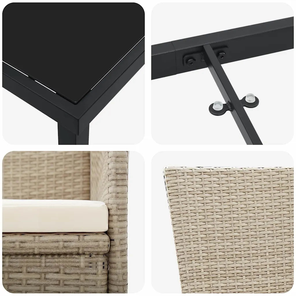 Set da Pranzo per Giardino con cuscino 5 pcs Beige polyrattan 3379473
