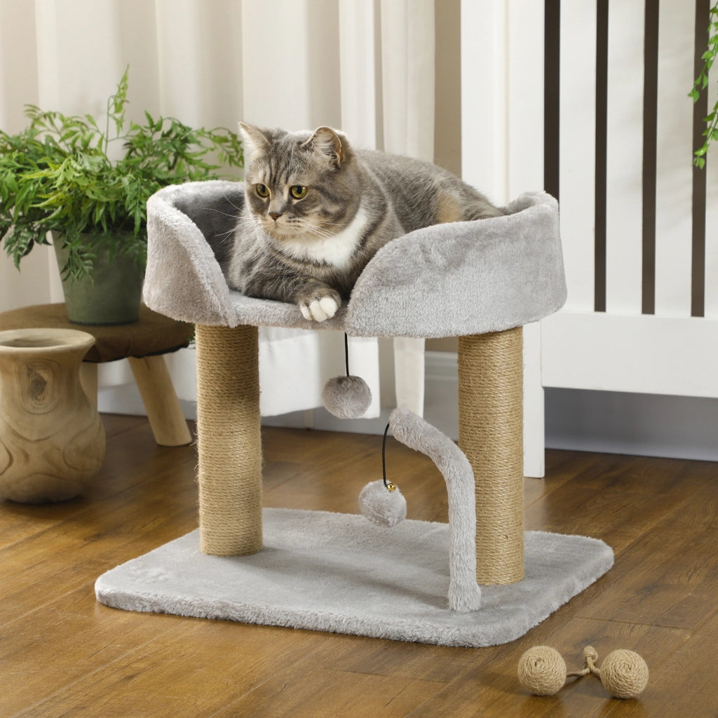 Tiragraffi per gatti con piattaforma e giochi ¨C Minimal ¨C grigio 48x38x42 cm