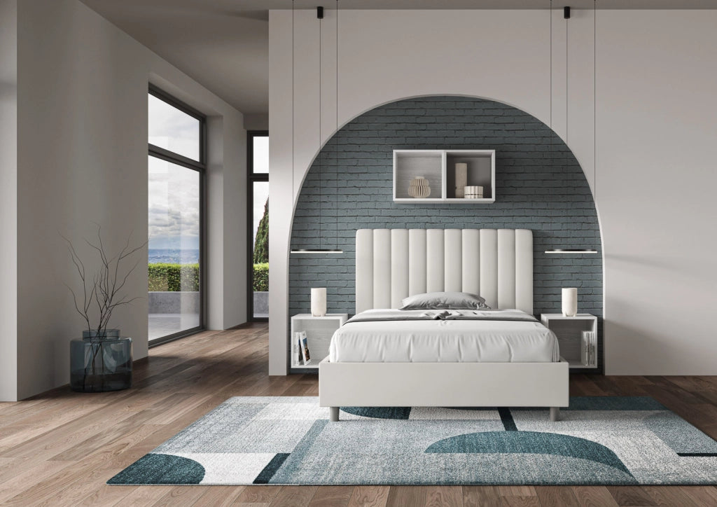 BS COM Letto una piazza e mezza con rete imbottito 120x210 similpelle bianco