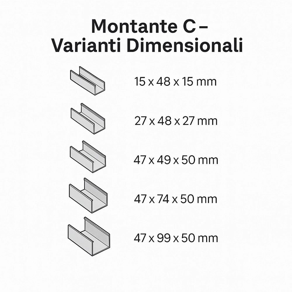 Montante c standard 2 m profilo preforato sp 0,6 mm fissaggio cartongesso 2 pz *** misure 47 x 74 x 50 mm, confezione 1