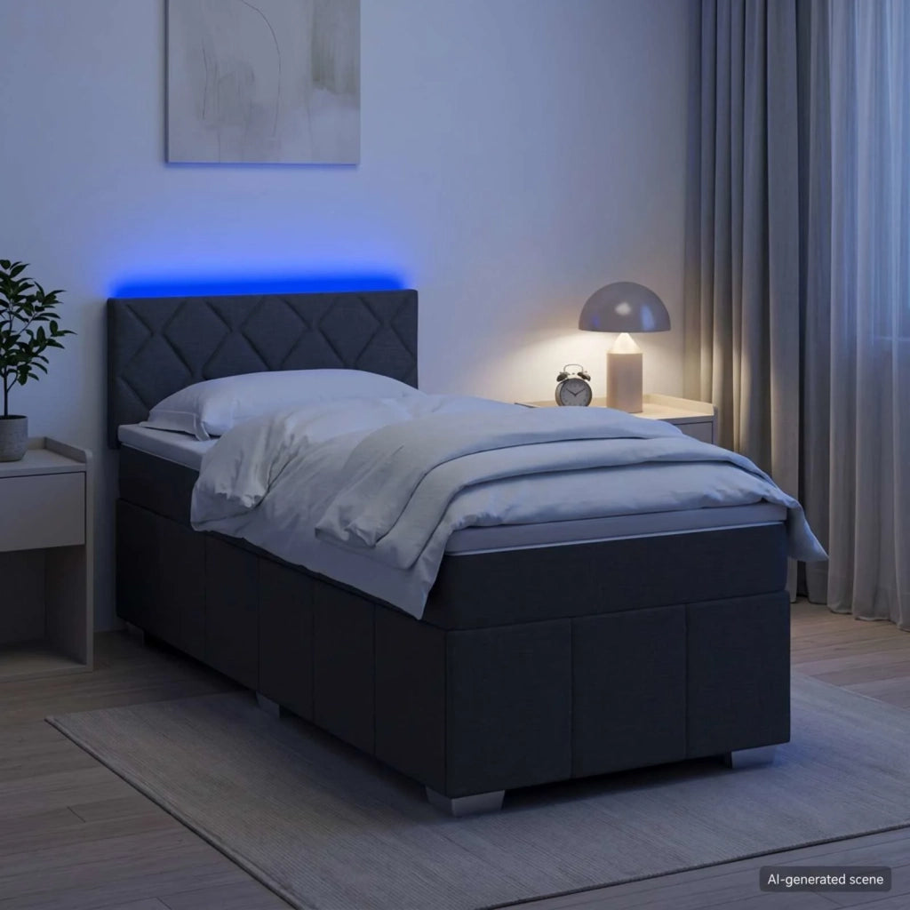 Letto con Box Spring, Materasso e LED Grigio Scuro 90 x 190 cm 3452773