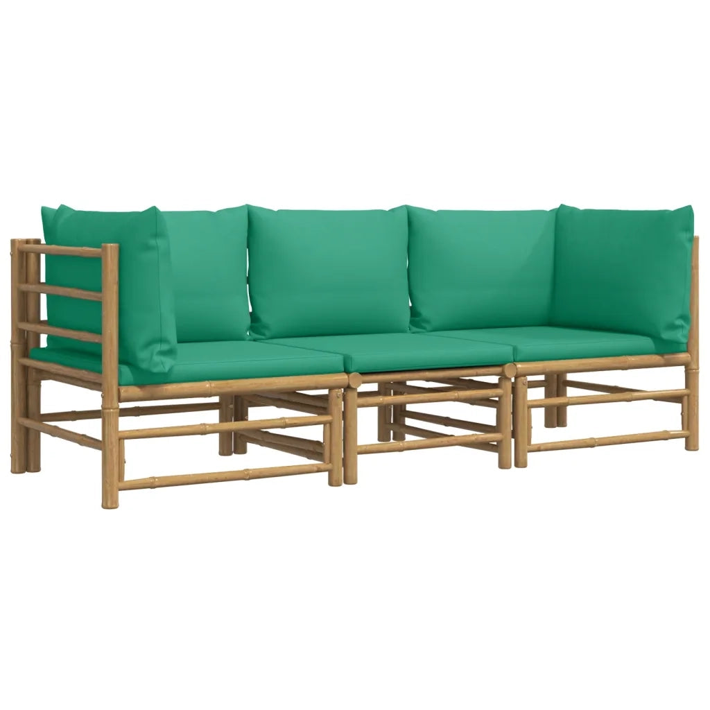 Set Salotto da Giardino 3pz | Set di Mobili da Esterno con Cuscini Verdi Bamb¨´