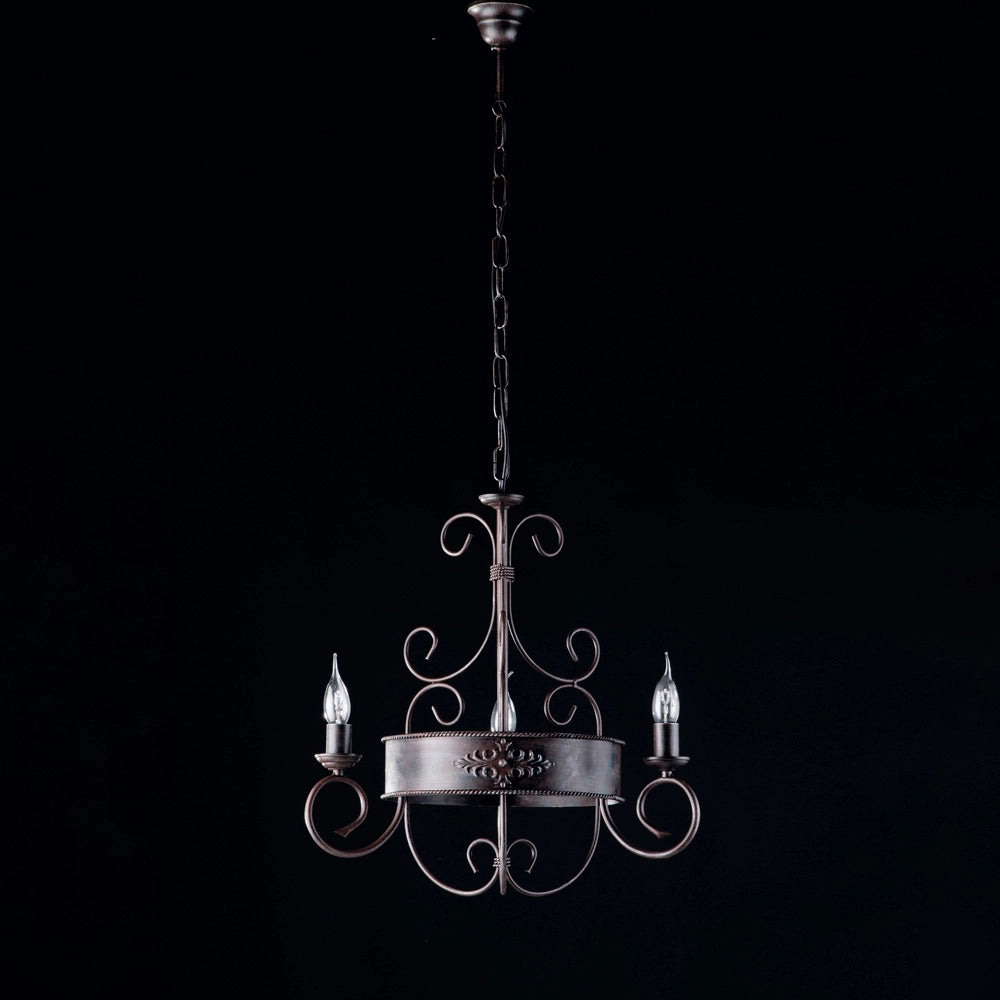 Baltimora Lampadario in ferro laccato nero e ruggine 3 luci 113 Ø54 BL183-3-RG