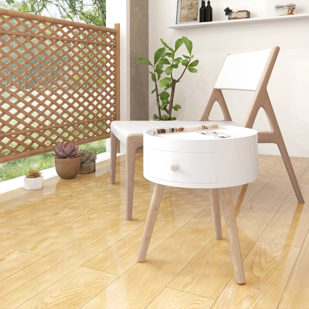 Tavolino da caff¨¨ rotondo con cassetto ¨C Minimal ¨C bianco, legno