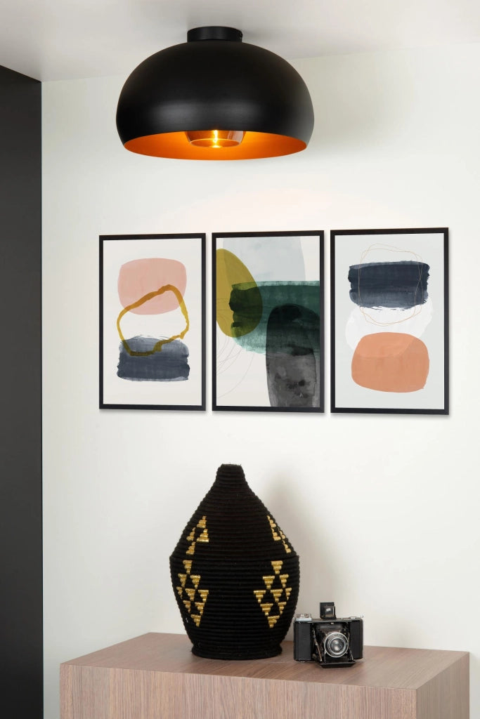 Plafoniera rotonda nera oro 38cm Sharan Lucide E27 60W