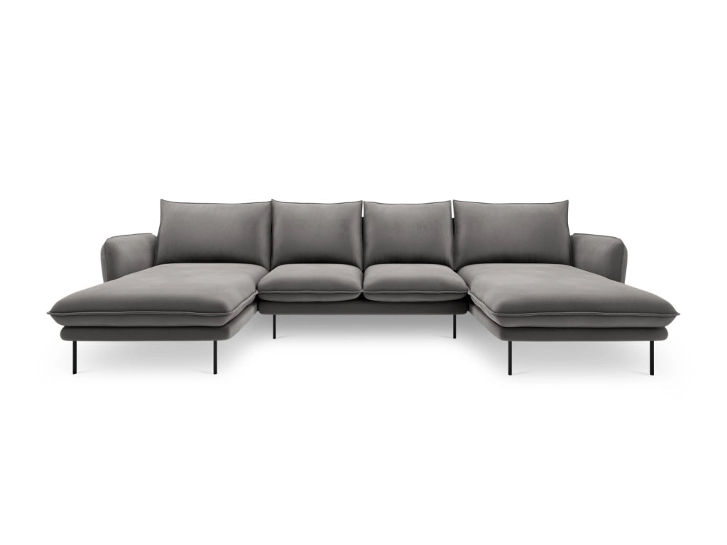Cosmopolitan Design - Divano panoramico "Vienna" 6 posti in velluto grigio chiaro 