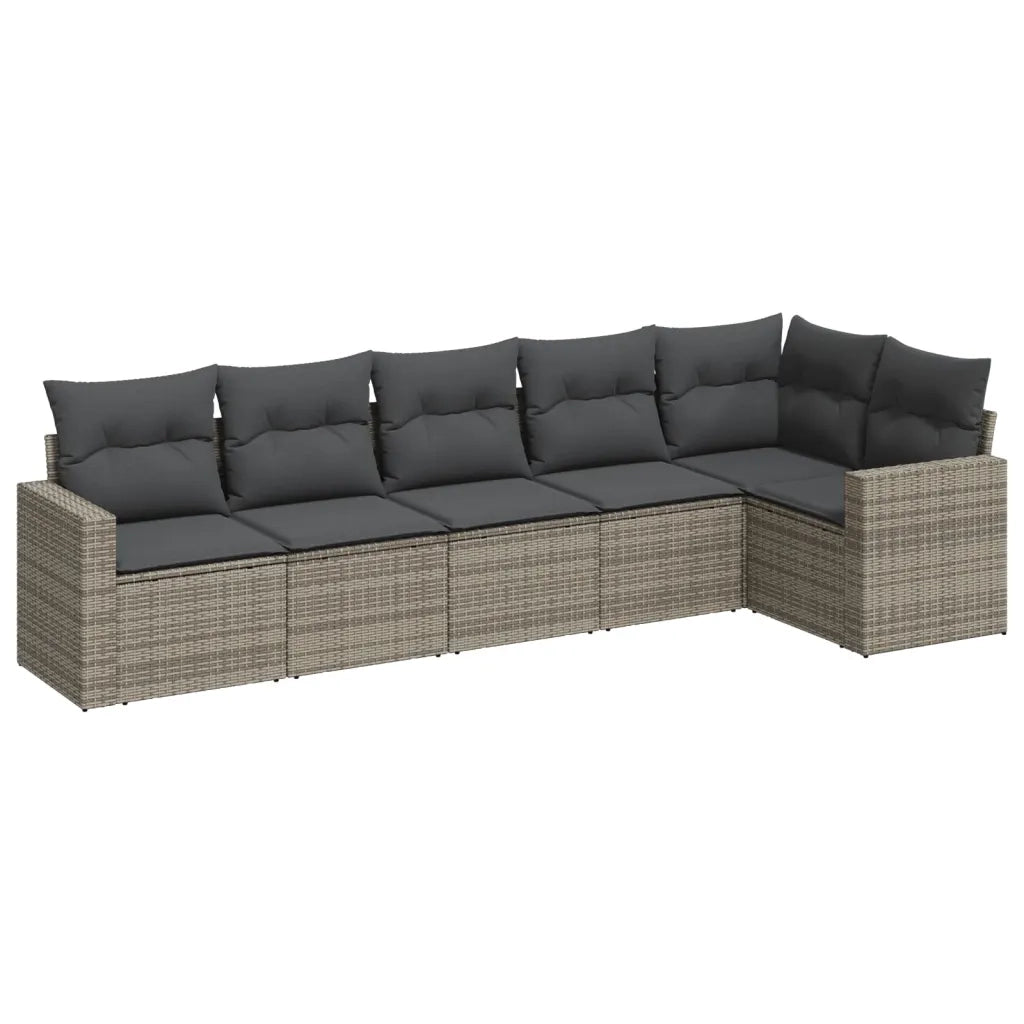 Set Divano da Giardino 6 pz con Cuscini Grigio in Polyrattan