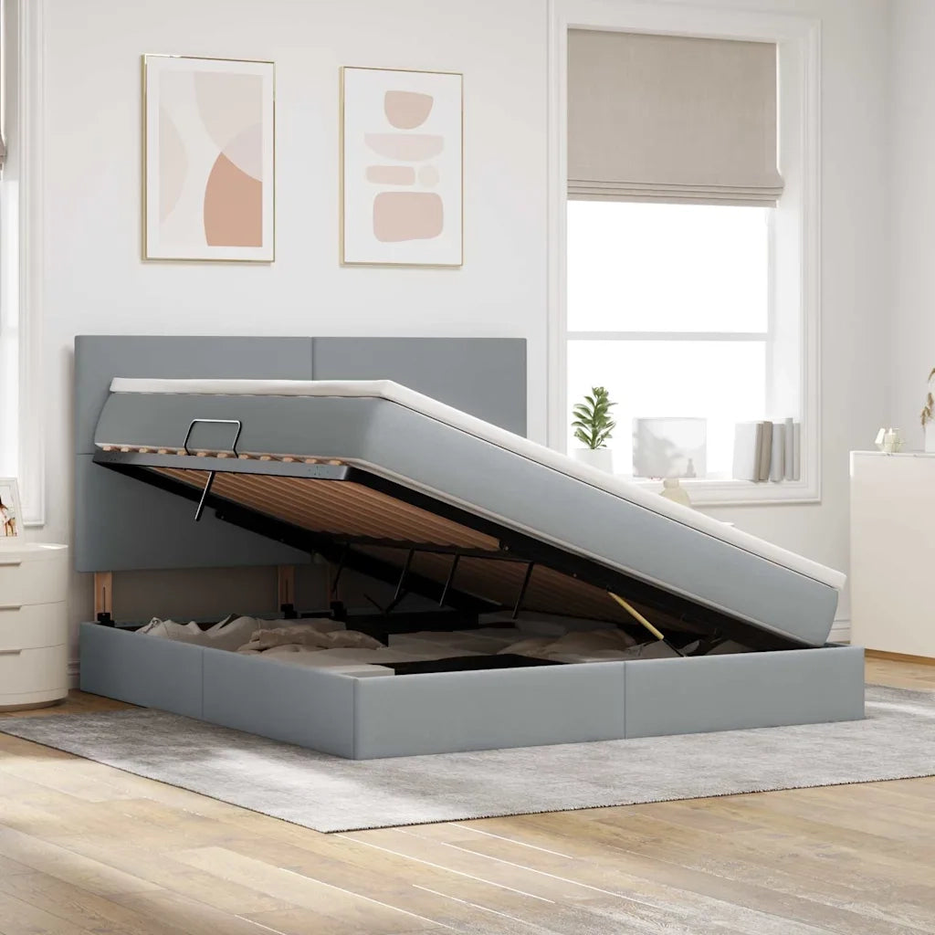 Letto con contenitore e LED con led Grigio chiaro 160 x 200 cm