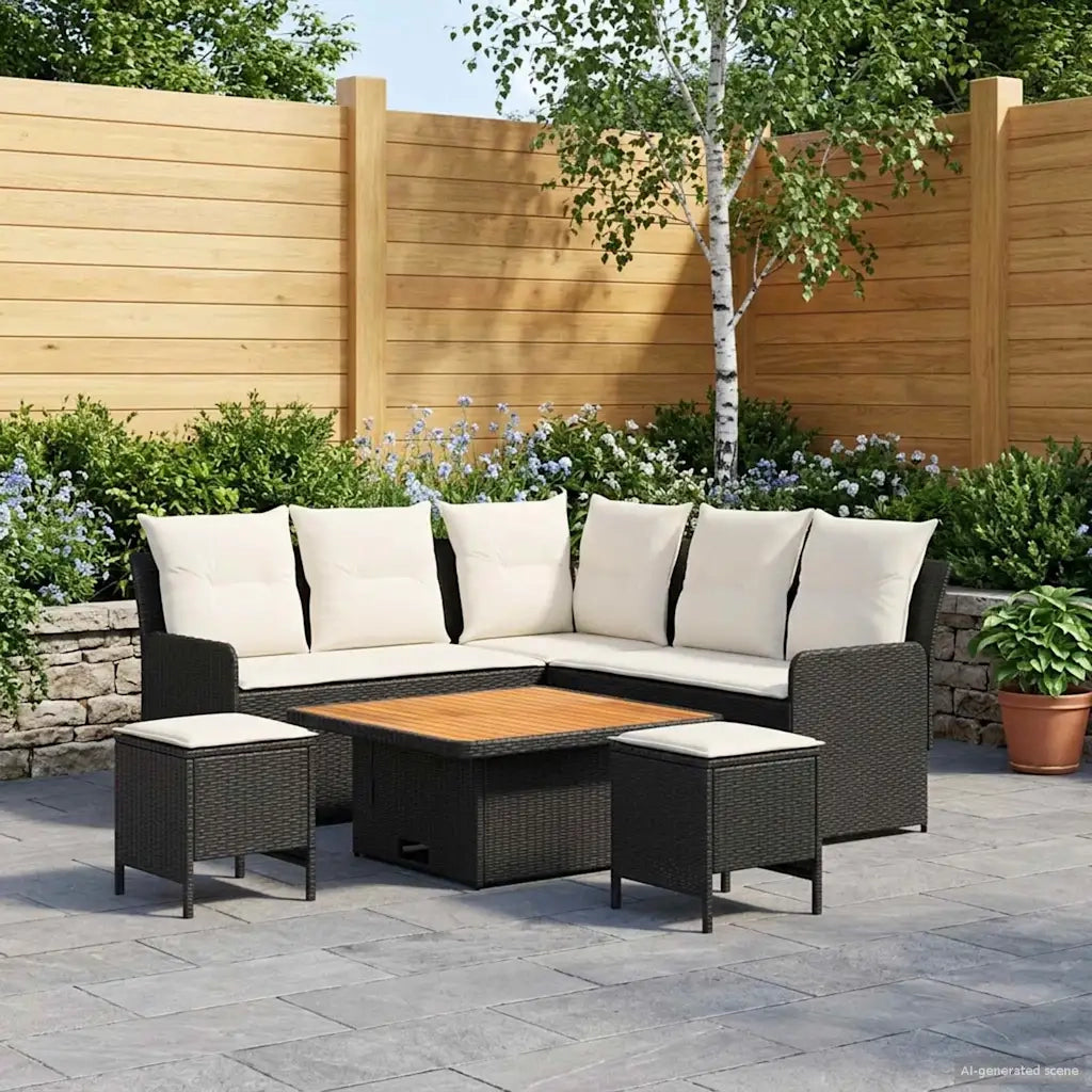 Set di Mobili con cuscino 6 pcs Nero e Crema Rattan in PE 3422182