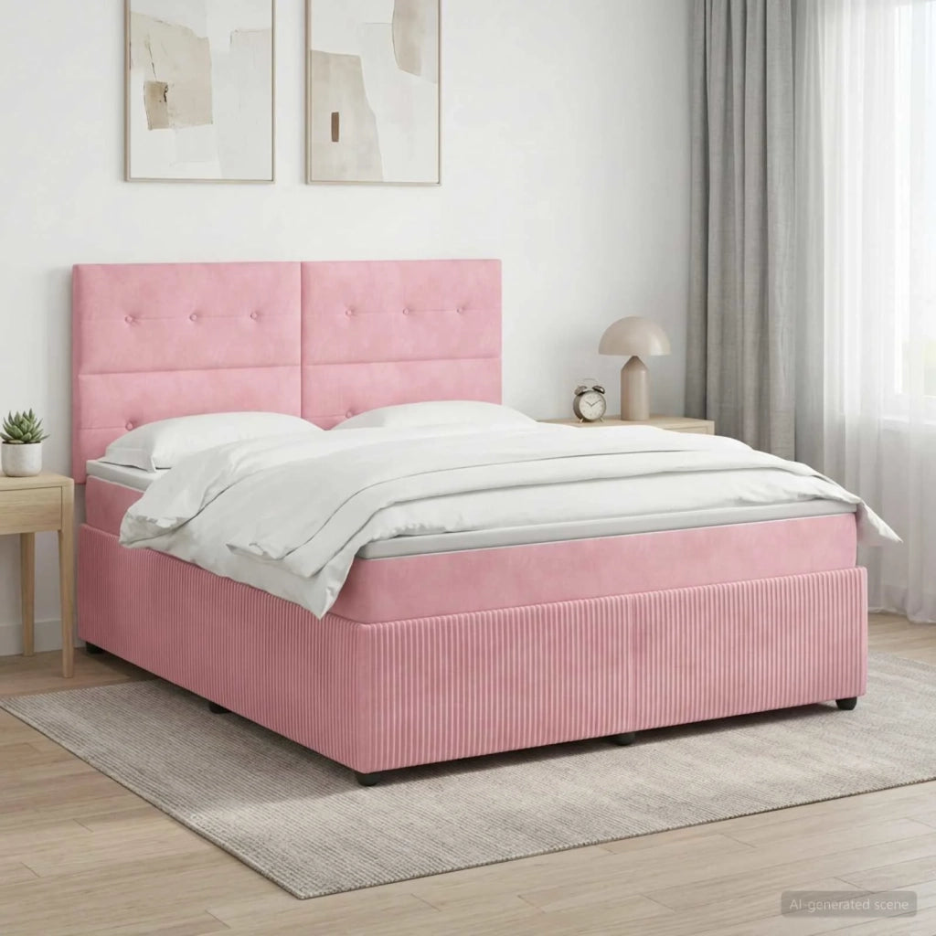 Letto box spring con materasso Rosa 140 x 190 cm Velluto 3454606