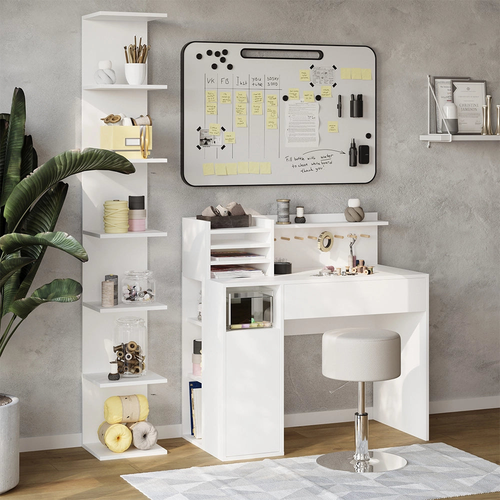 Vicco Scrivania Bianco 3 parti, con libreria e sgabello