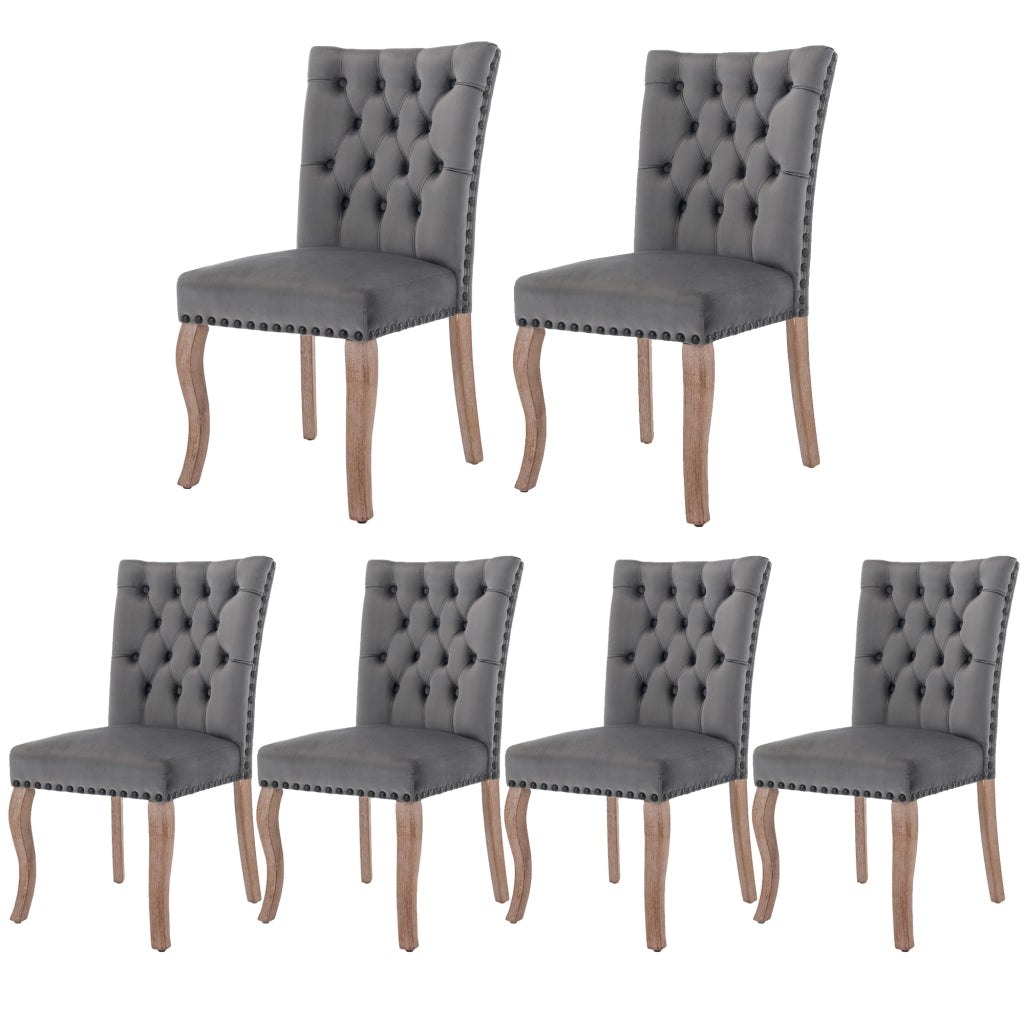 Sedie da Pranzo in Velluto con Gambe in Legno Massello ¨C Xylo ¨C Grigio, Set 6 Pezzi