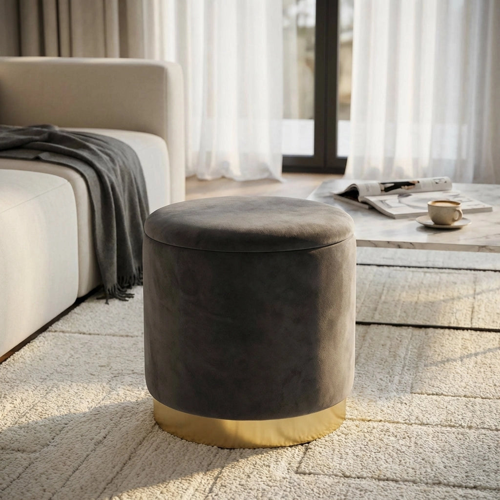 Pouf contenitore rotondo in velluto -  OCTAVIA