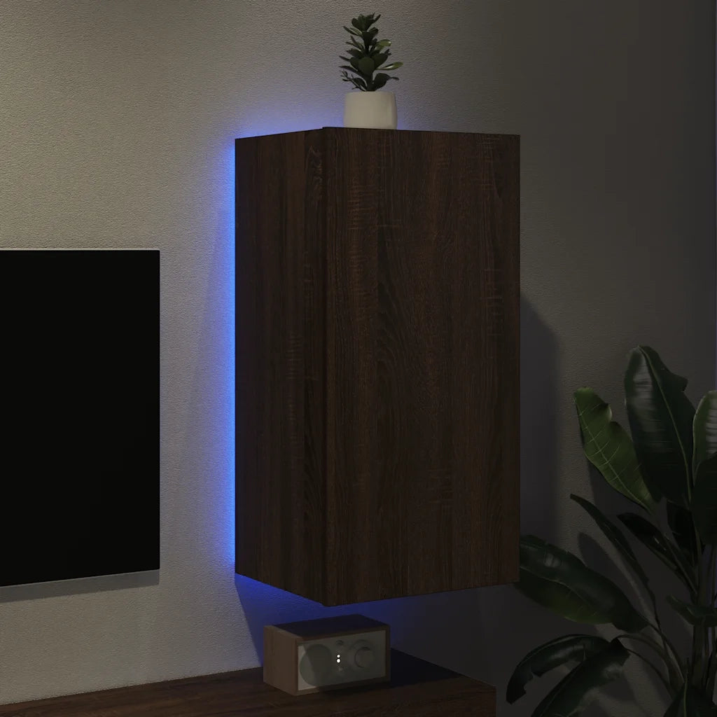 Mobile TV a Parete con Luci LED-Mobile TV a Muro Rovere Marrone 40,5x35x80 cm