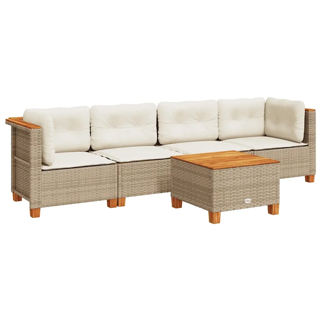 Set Divano da Giardino 5 pz con Cuscini Beige in Polyrattan 3261727