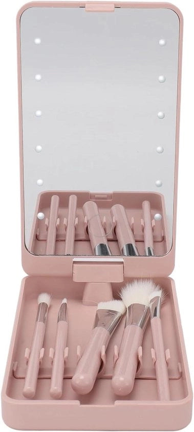 Set di pennelli per trucco con specchio e illuminazione LED per uso domestico e viaggio