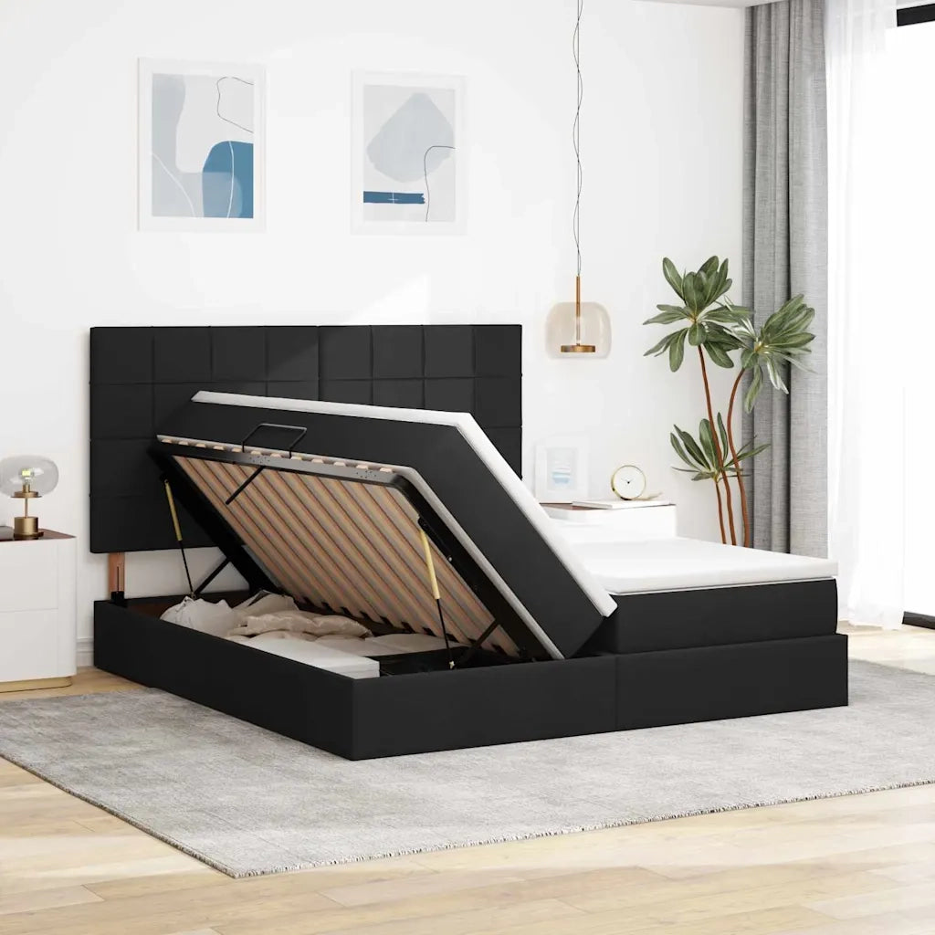Letto con luci a strisce a LED Nero 200 x 200 cm Tessuto