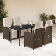 Set da Pranzo da Giardino 5pz con Cuscini in Polyrattan Marrone