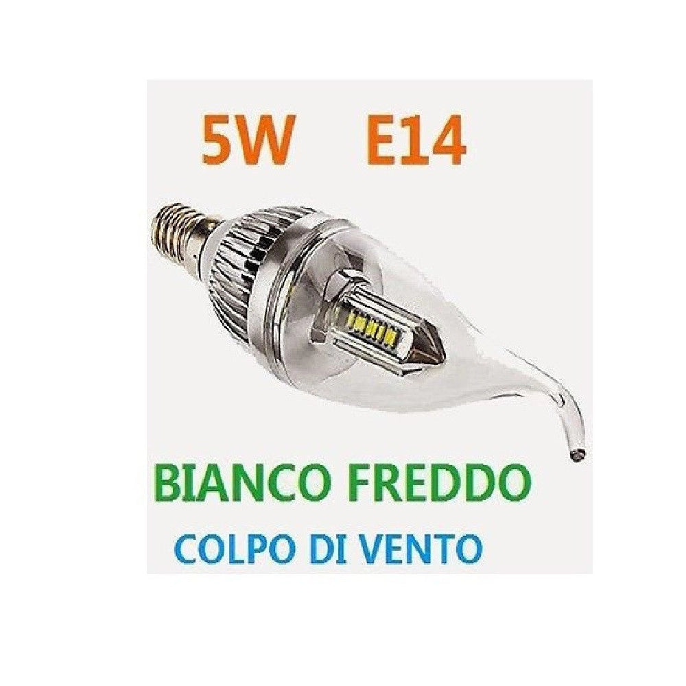 Trade Shop - Lampada 20 Led 5w Colpo Soffio Di Vento  E14 Trasparente Lampadina Bianco Freddo -
