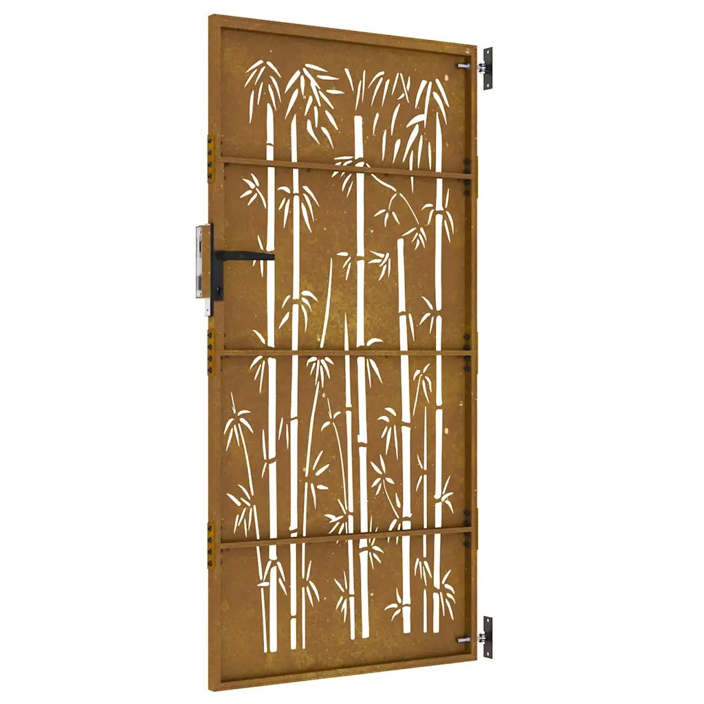 Cancello da giardino 85x200 cm in acciaio corten e design in bambù 153237