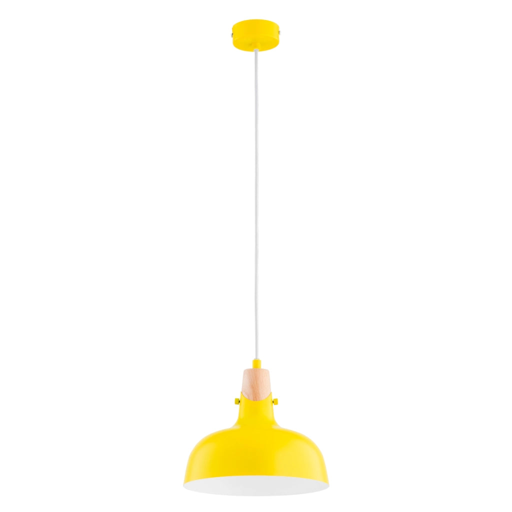 Lampada a sospensione industriale gialla legno E27 Alfa