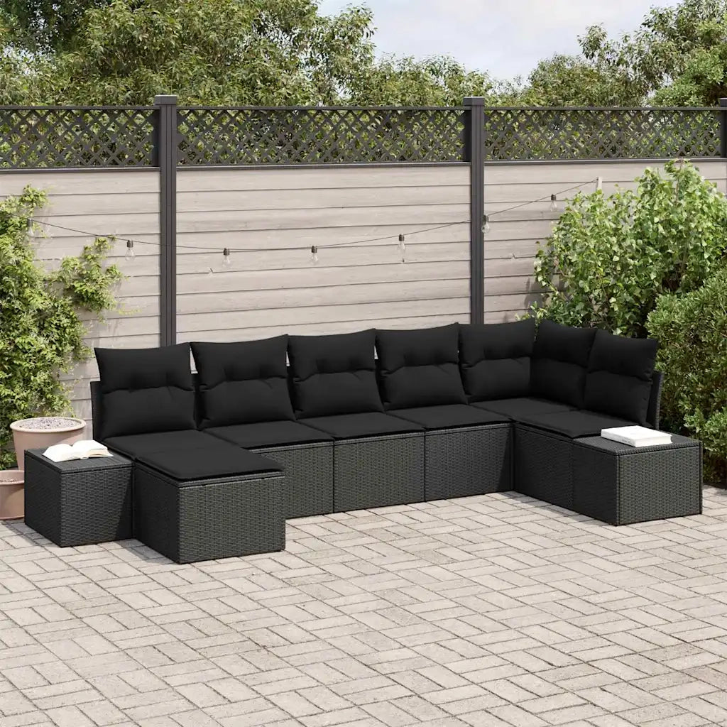 Set Divano da Giardino con cuscino 7 pcs Nero polyrattan 3347153
