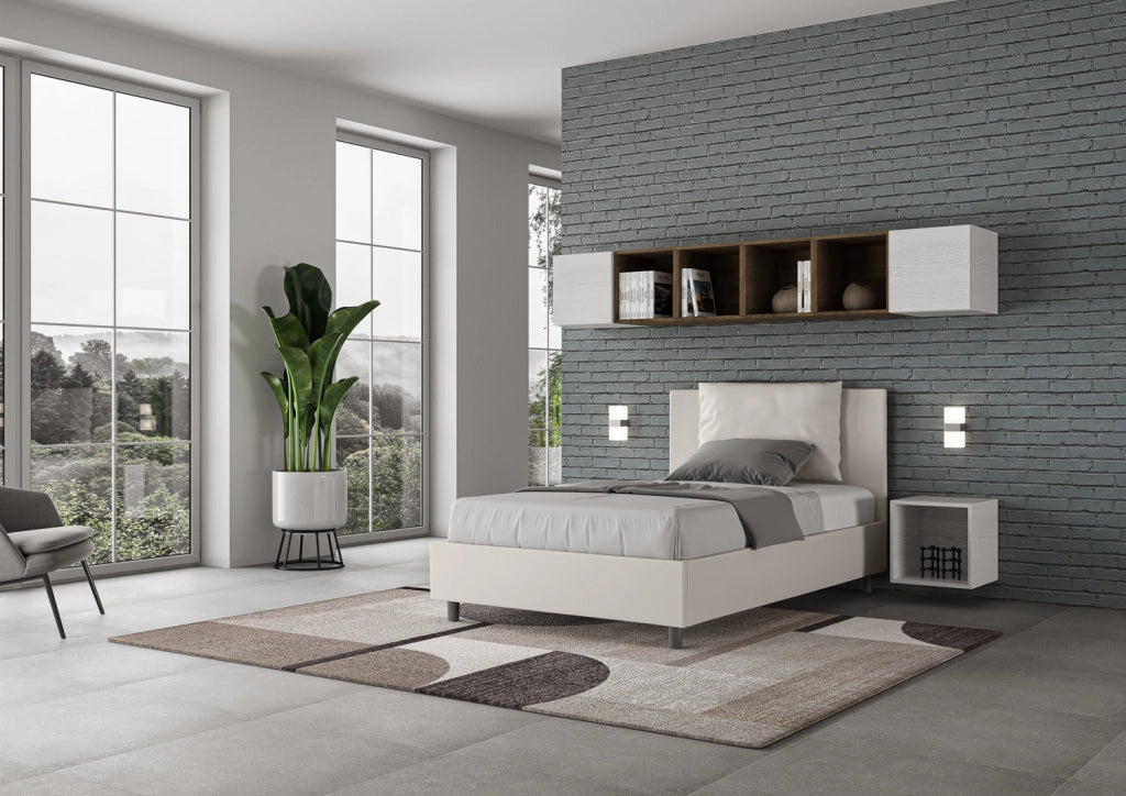 BS COM Letto una piazza e mezza con rete imbottito 120x200 similpelle bianco