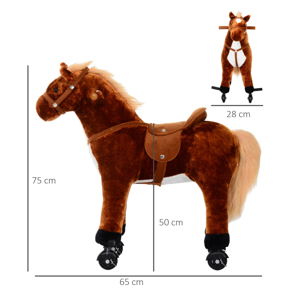 Cavallo a Dondolo Bambini Imbottito con Suoni ¨C Minimal ¨C Marrone 65x28x75