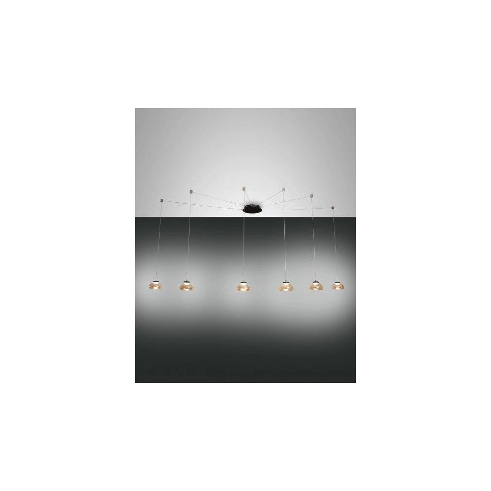 Lampadario a sospensione Arabella a Led in metallo e vetro soffiato ambra 3547-46-125 Fabas Luce
