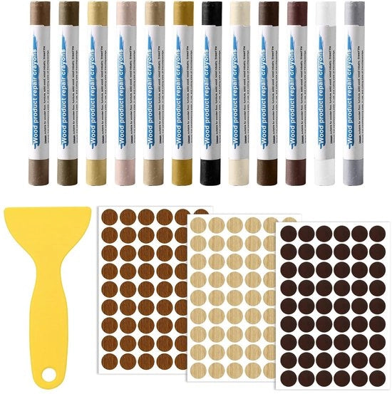 Set di pennelli di riparazione 12 pezzi - set di riparazione di mobili - adesivi per riparazione di armadi - riempimento di pavimenti in legno - sigillatura autoadesiva - colore misto - set di riparazione di mobili