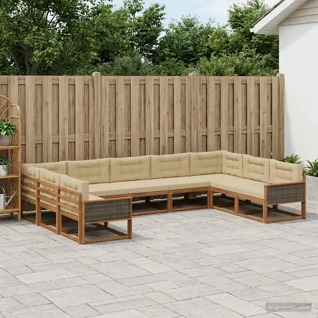 Set di divani da esterno con cuscino 9 pcs Naturale e Beige 3382881