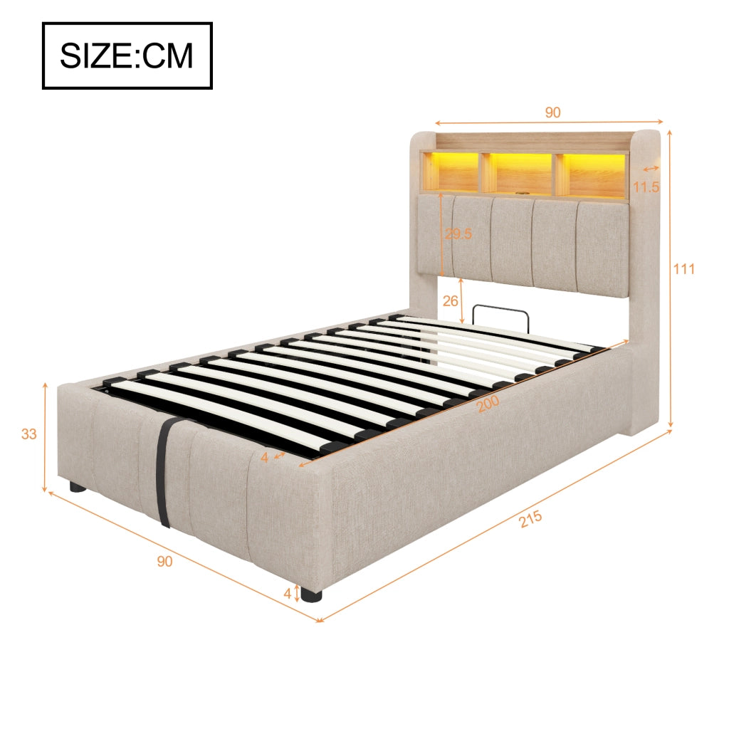 letto imbottito lino beige 90 x 200 cm