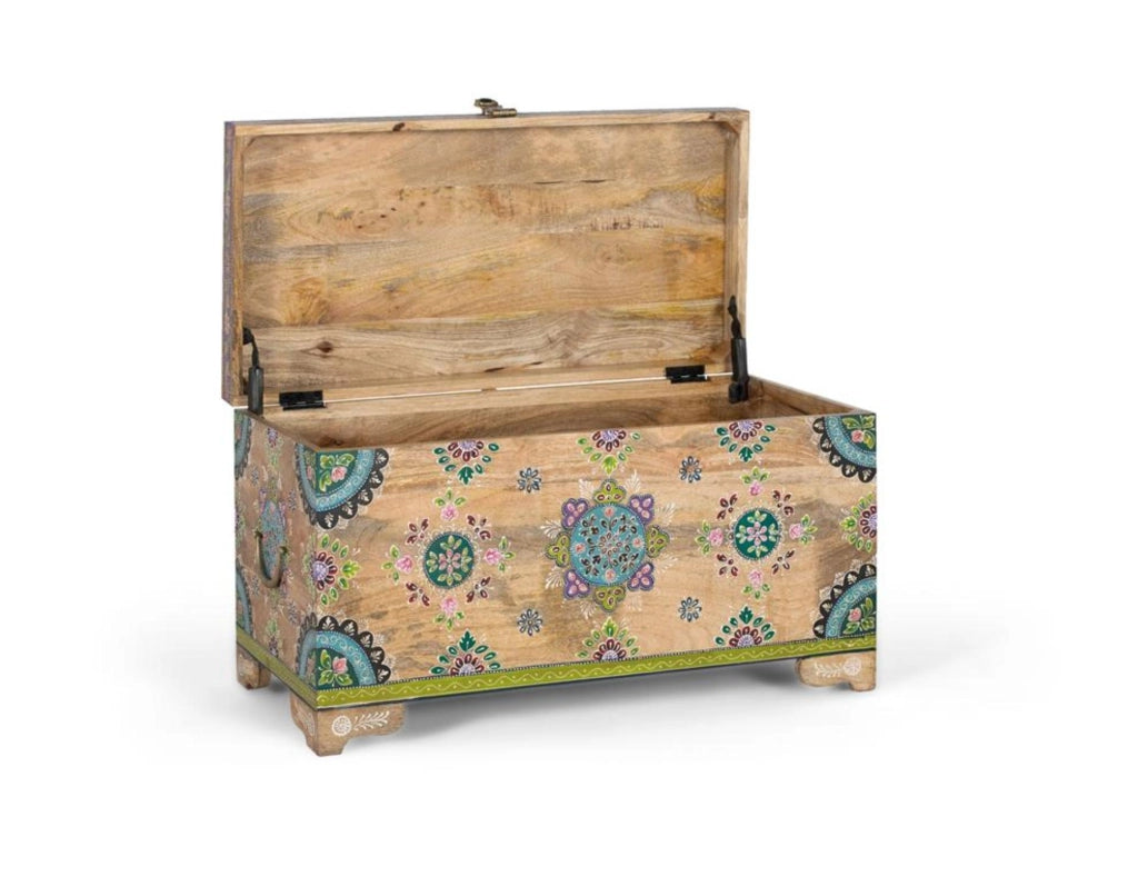 Cassapanca in legno di mango dipinto a mano 81 cm
