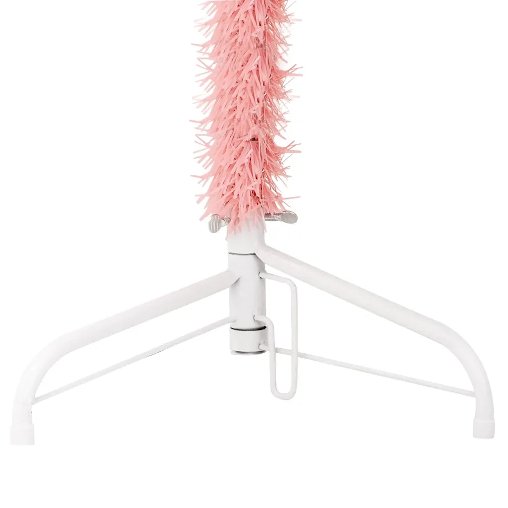 Albero Natale Artificiale Sottile a Metà e Supporto Rosa 120 cm 344569