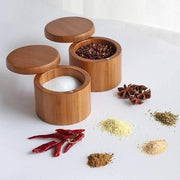Set di contenitori in legno per accessori da cucina con coperchio in bambù