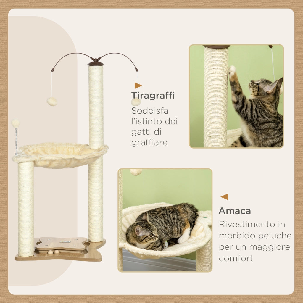 Tiragraffi per Gatti con Amaca e Palline ¨C Xylo ¨C Sisal Beige 53.5x53.5x90cm