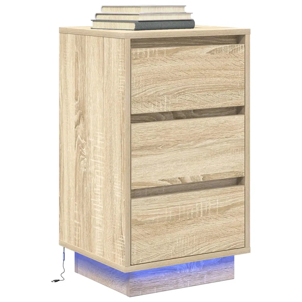 Comodino con Luci LED Rovere Sonoma 38x34x65 cm 861303