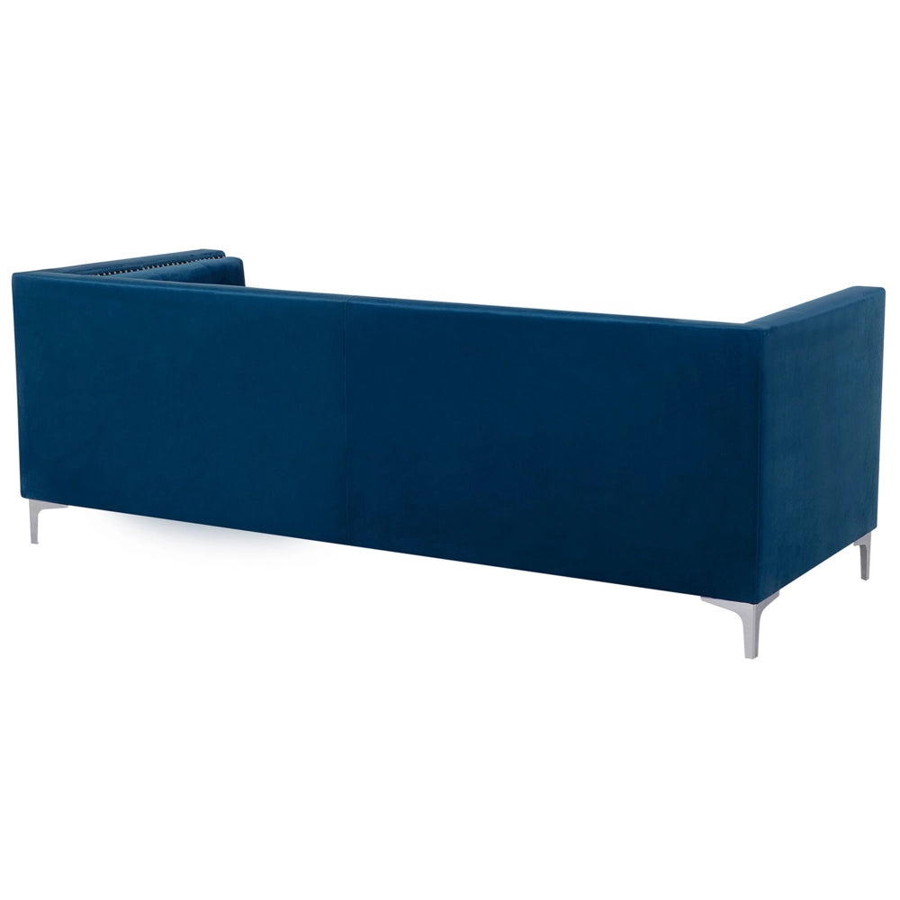 Divano in velluto a 3 posti Glamour blu navy con bottoni sul retro