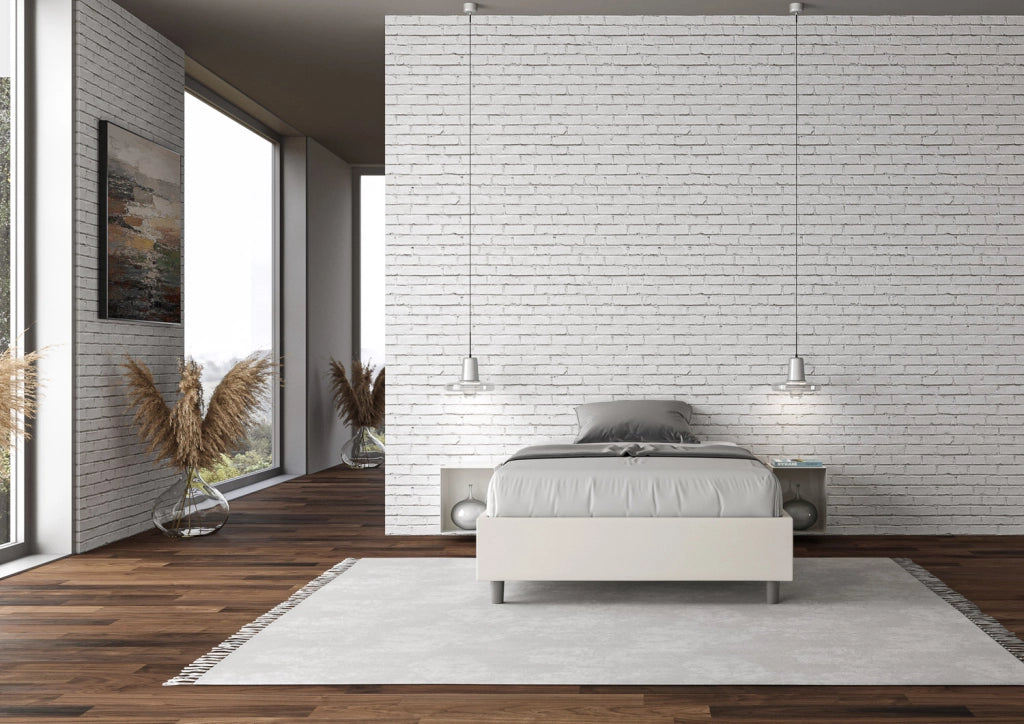 BS COM Letto una piazza e mezza con rete imbottito 120x190 similpelle bianco