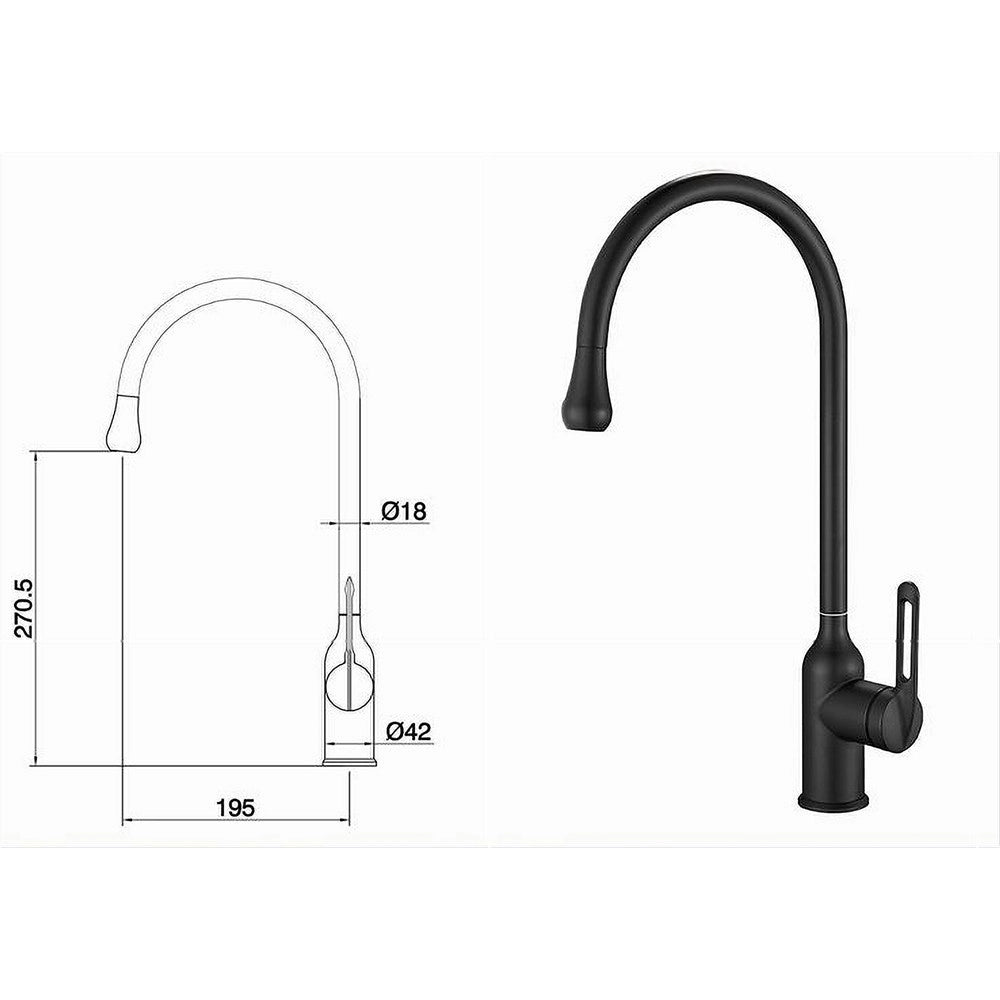 Trade Shop - Rubinetto Cucina Miscelatore Lavello Canna Alta Monocomando Nero Satinato 87254 -