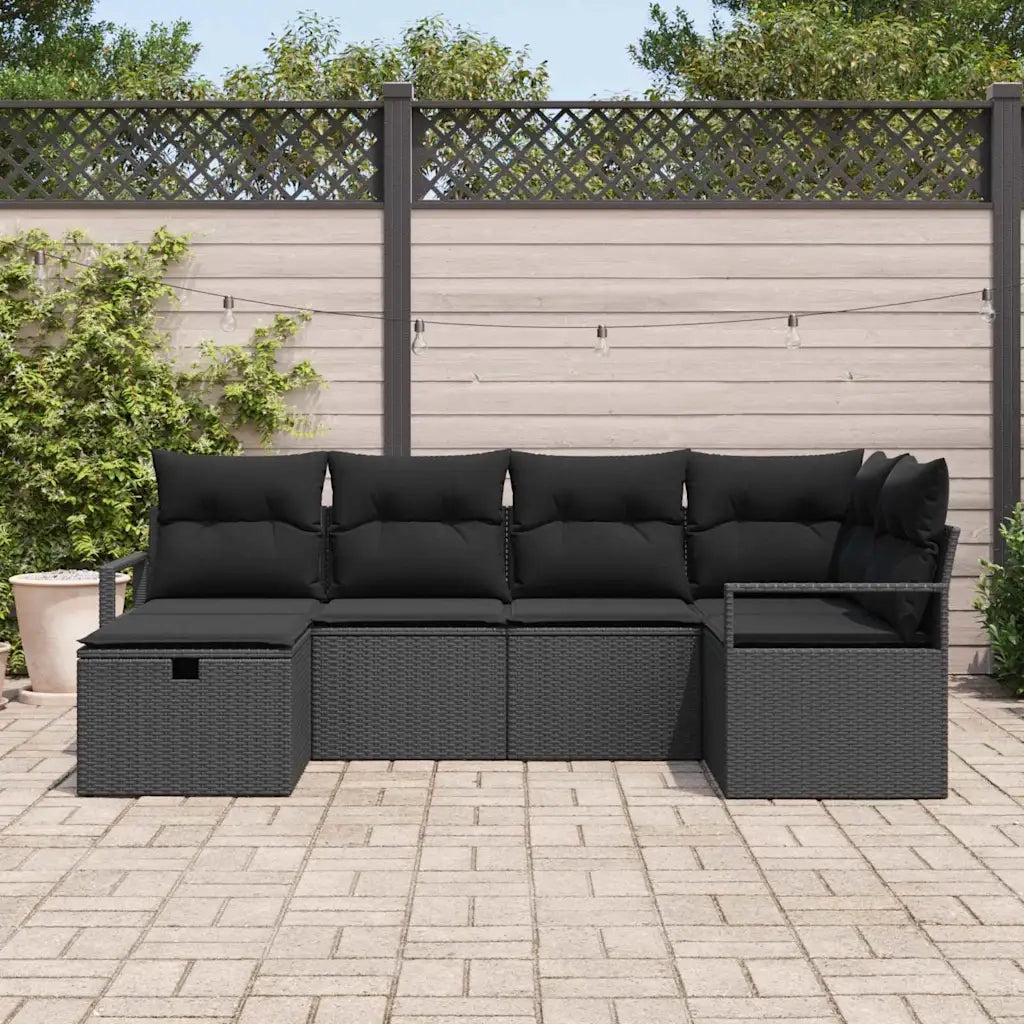 Set Divano da Giardino con cuscino 6 pcs Nero polyrattan