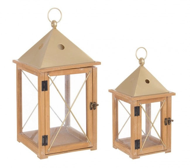 Set 2 Lanterne Legno Naturale Oro Rustico da Interno - MARIA