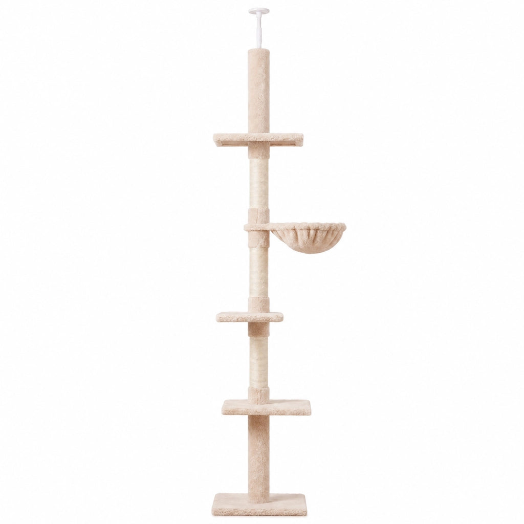 Tiragraffi per Gatto a Soffitto con Amaca ¨C Minimal ¨C 40x34x230-260cm Beige
