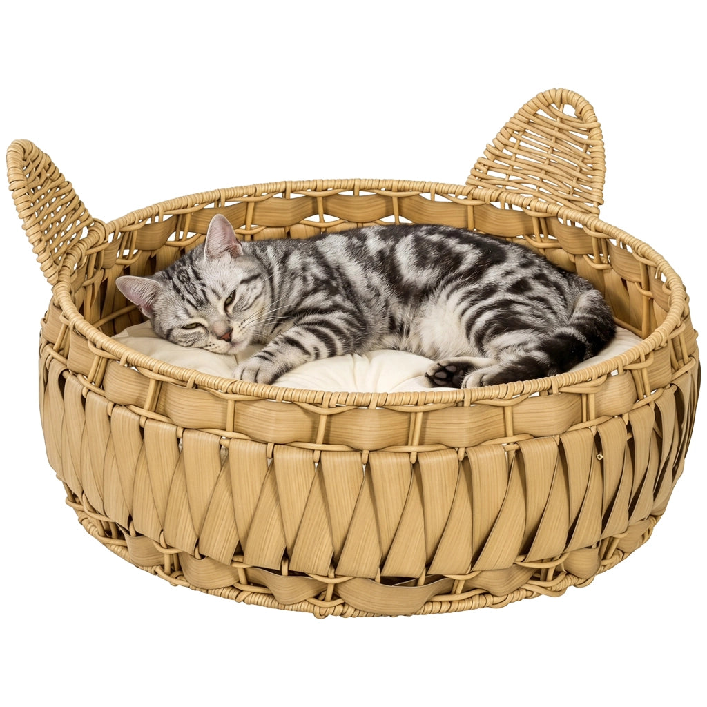 Letto per gatti in rattan con cuscino ¨C Minimal ¨C 50x50x25 cm, marrone chiaro