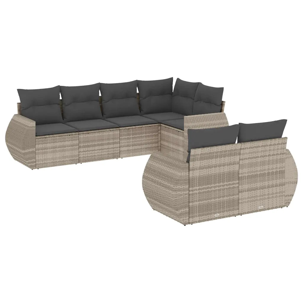 Set Divani da Giardino 7pz con Cuscini Grigio Chiaro Polyrattan 3253949